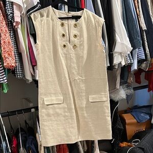 J CREW 8 Elegant Cream Sleeveless Dress with Gold Accents